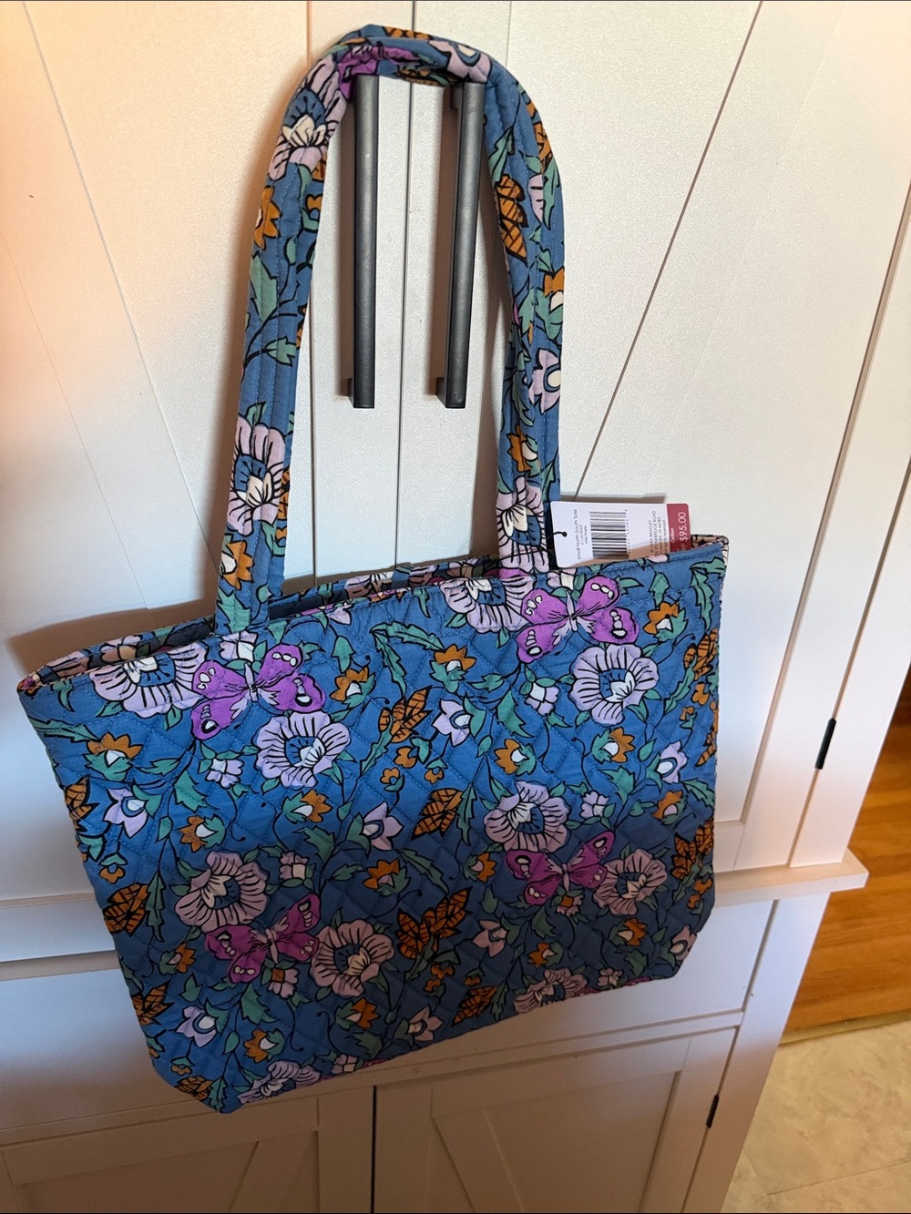 Vera Bradley Blue Floral Tote with Purple and Green Accents